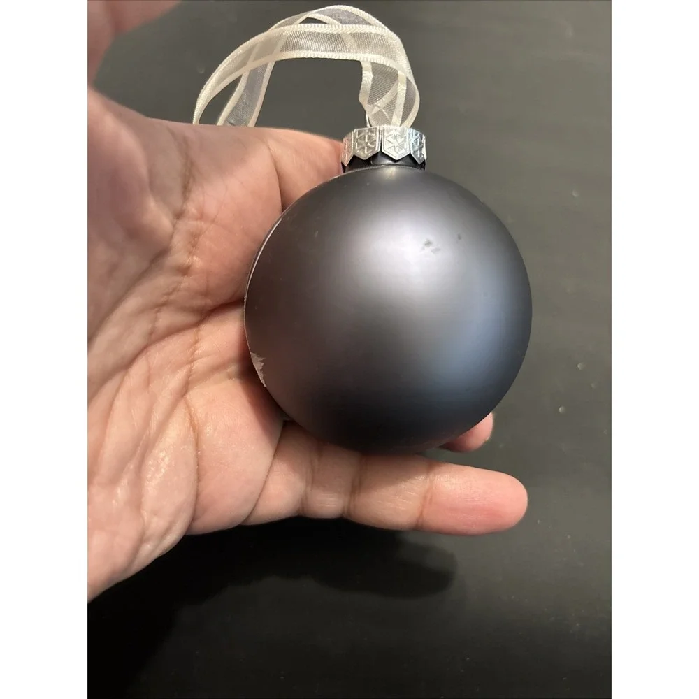 Hand Painted Glass Ball Christmas Ornament Winter Snowy Forest Trees Matte Gray